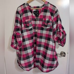 Cato Pink and Black Plaid Blouse